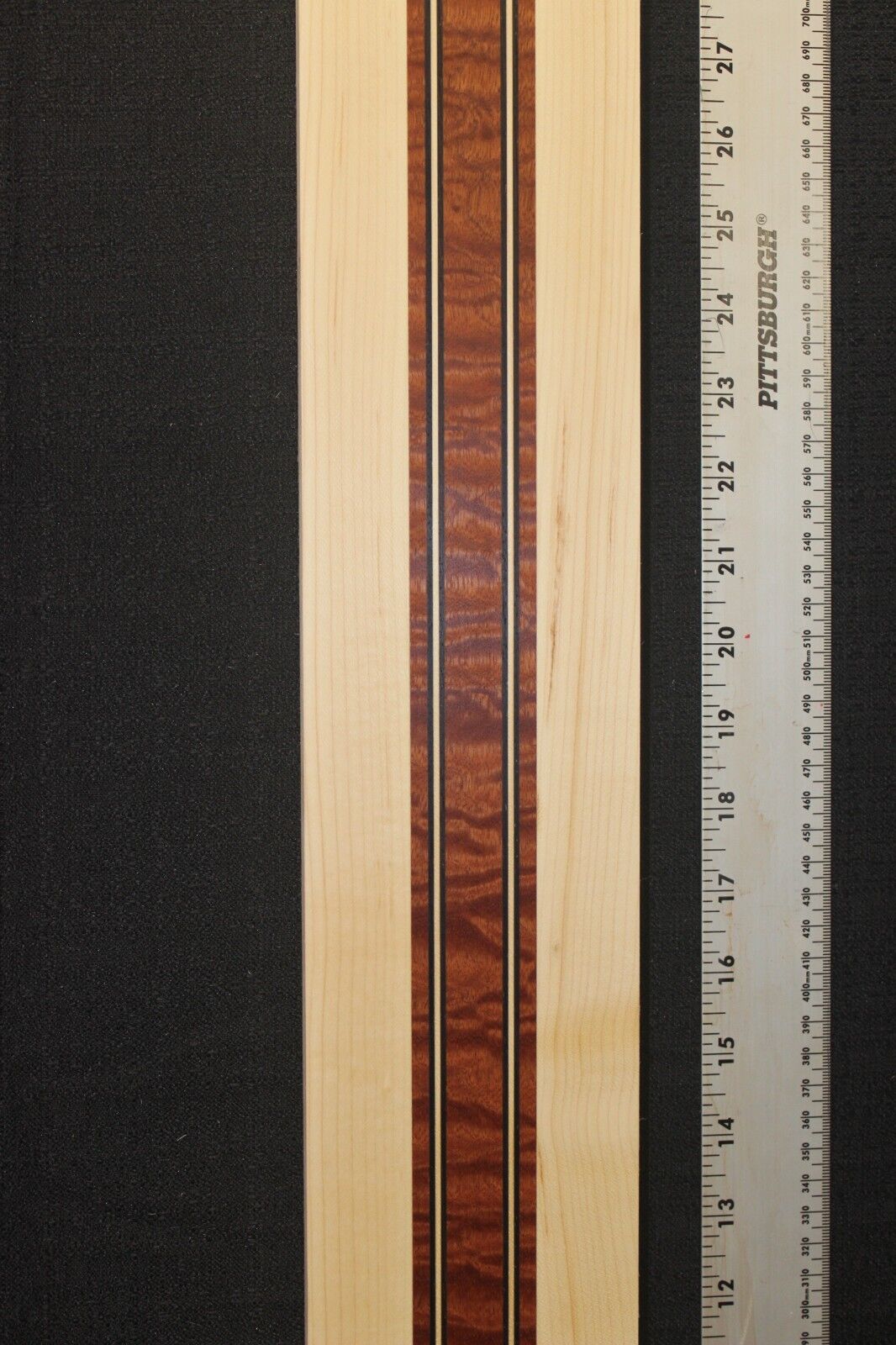 Quilted sapele, hard maple and wenge laminated bass guitar neck blank