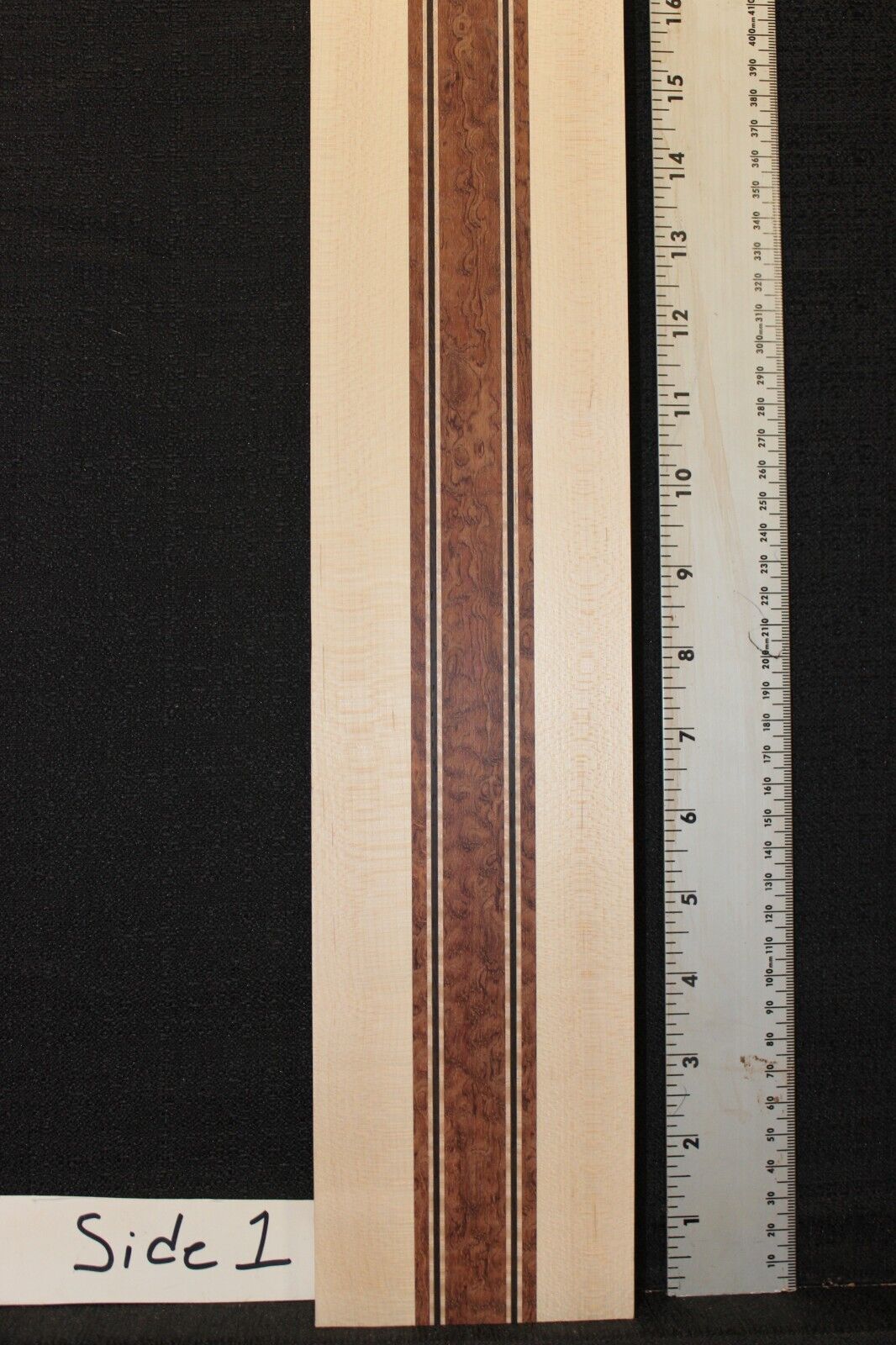 Pomelle bubinga, wenge, flame maple and hard maple guitar neck blank