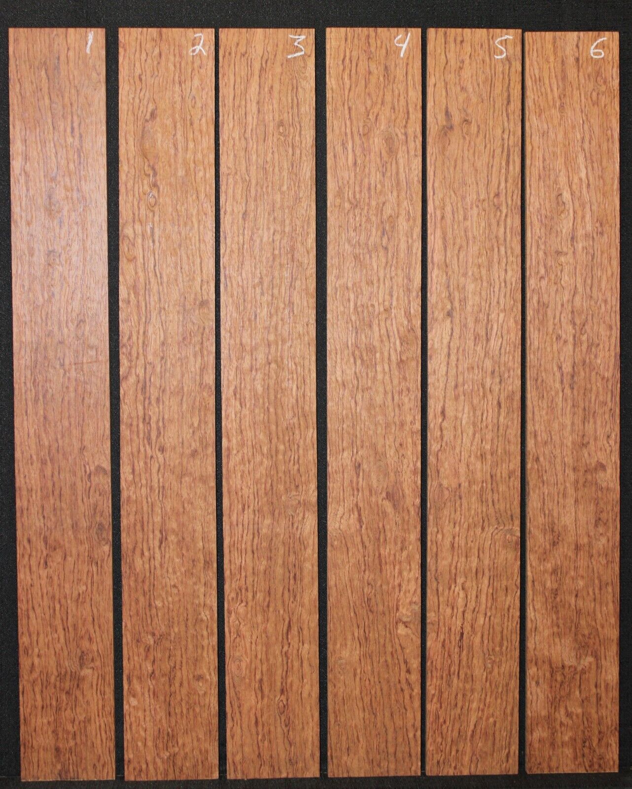 Figured bubinga guitar fingerboard blanks, sold individually. 22" long