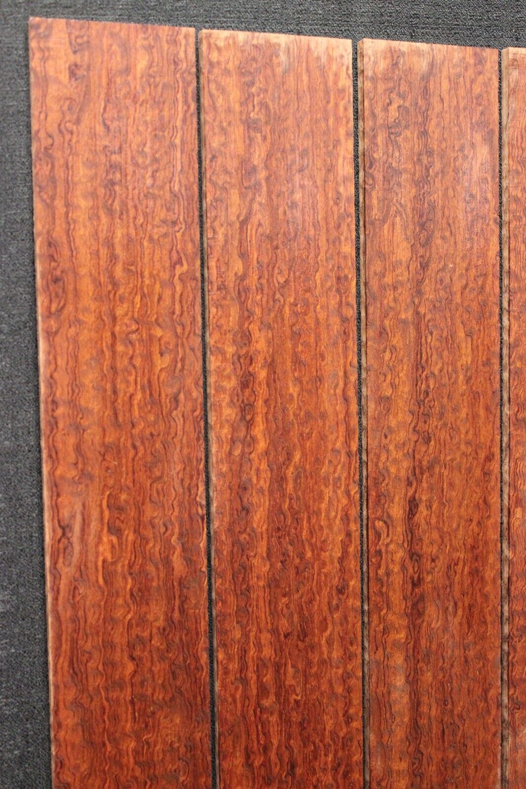 Pomelle figured bubinga bass guitar fingerboard blanks, sold individually.