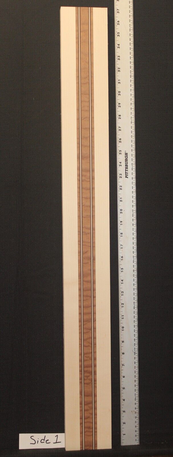 Quilted sapele, hard maple and wenge laminated bass guitar neck blank