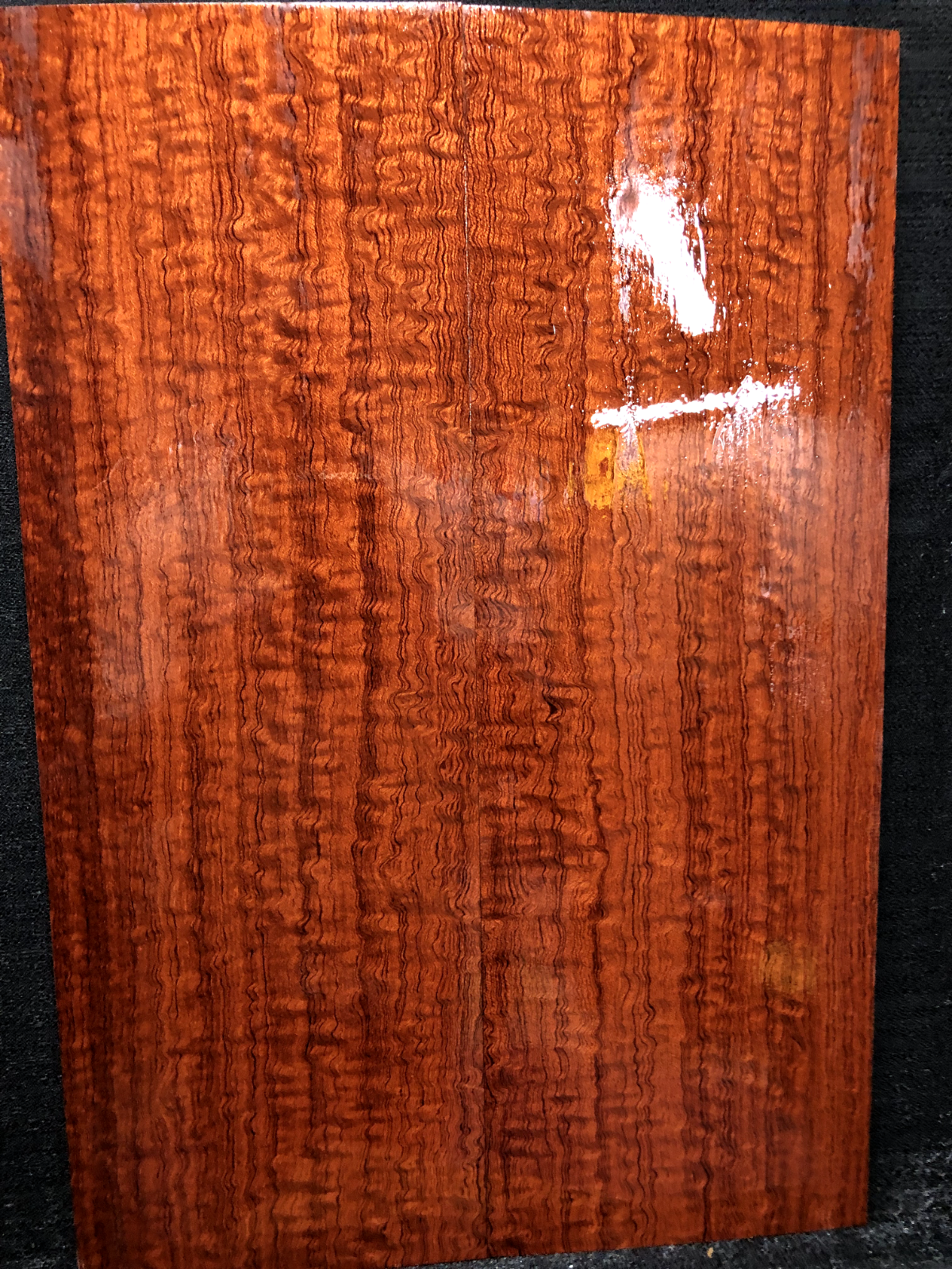 Figured quarter sawn bubinga guitar drop top.