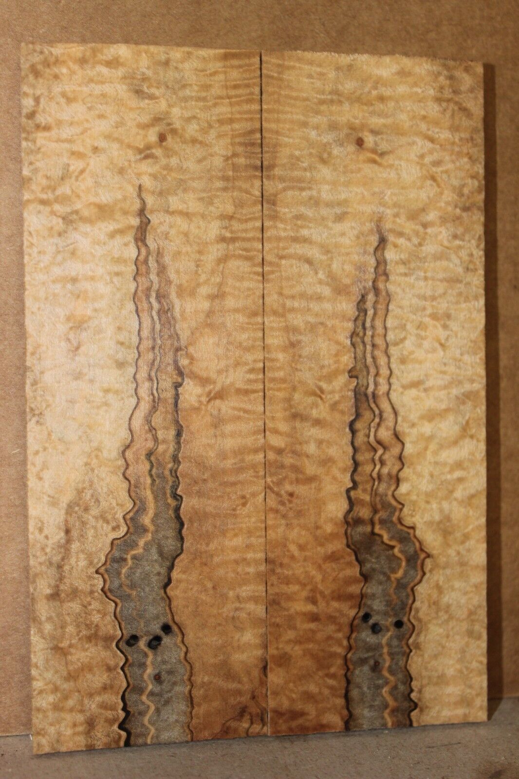 Curly ambrosia maple knife scale, gun grip. Insane tight figure 5.75 X 2 X 3/8"