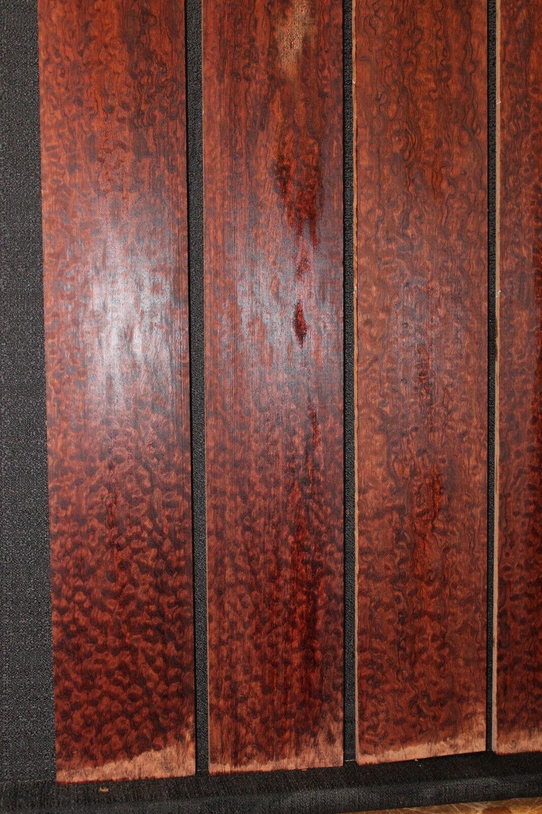 Pomelle figured bubinga guitar fingerboard blanks, sold individually. 22" long