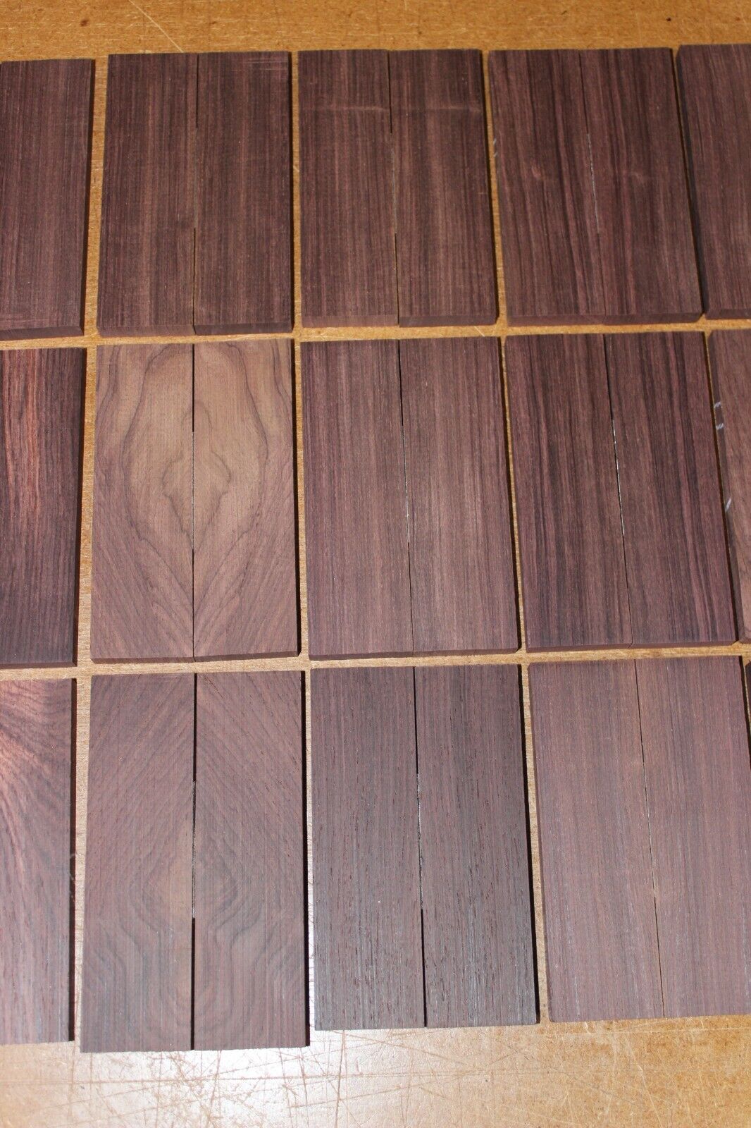 Madagascar rosewood knife scales, bulk listing of 23 sets