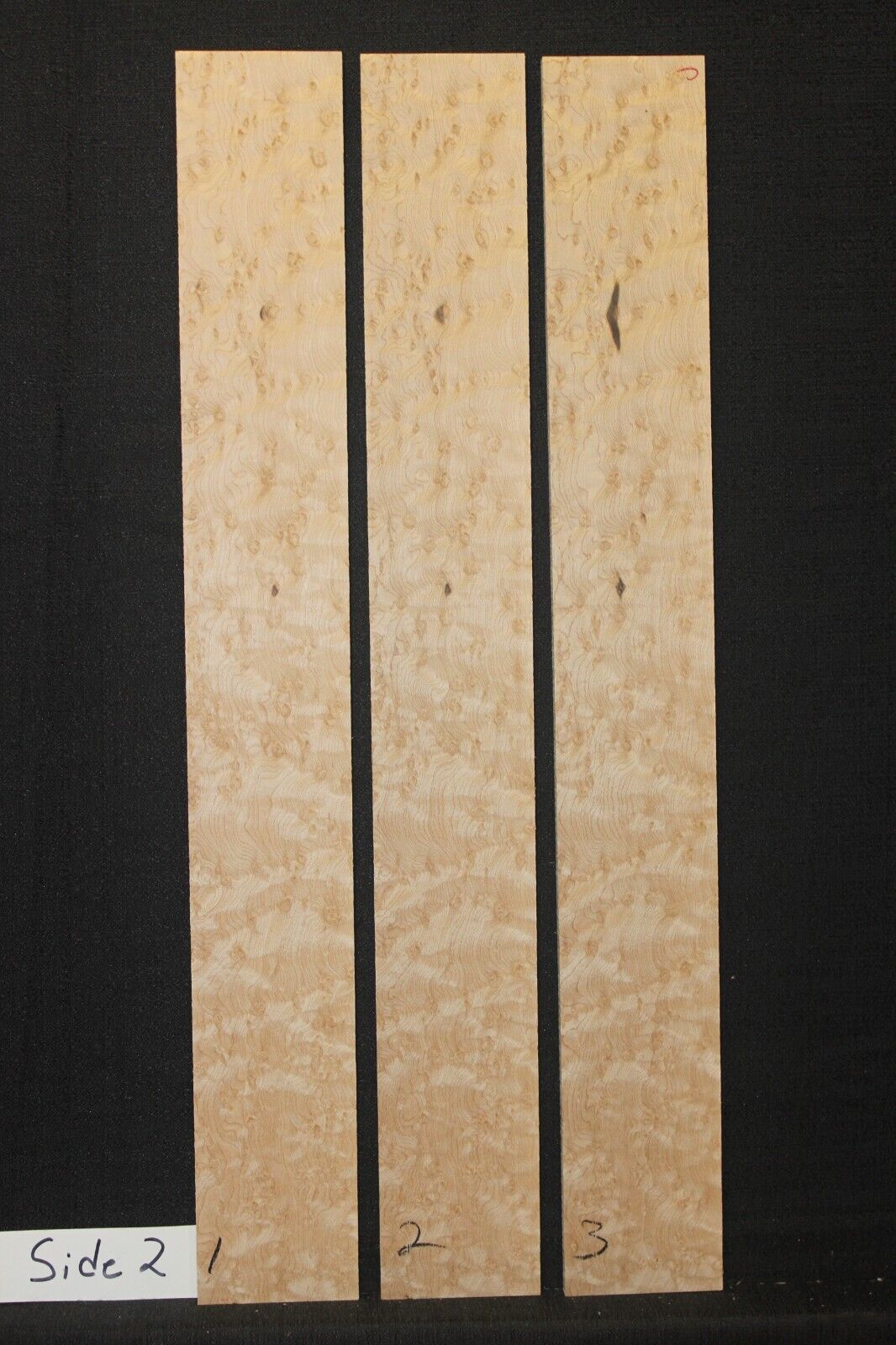 5A birdseye maple guitar fingerboard blanks, minor flaws, sold individually.