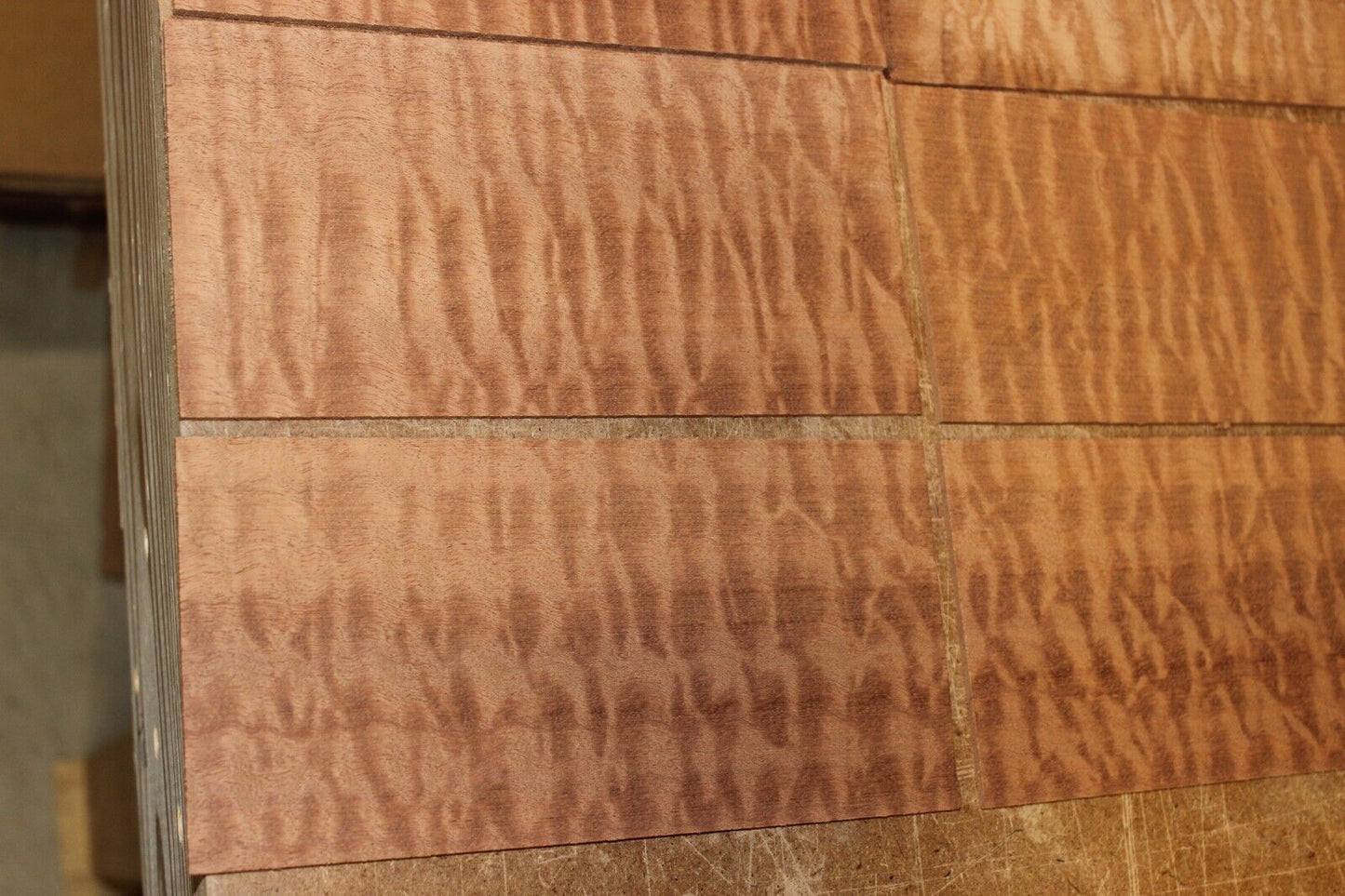 quilted figured sapele headstock / peg head veneer. Sold individually