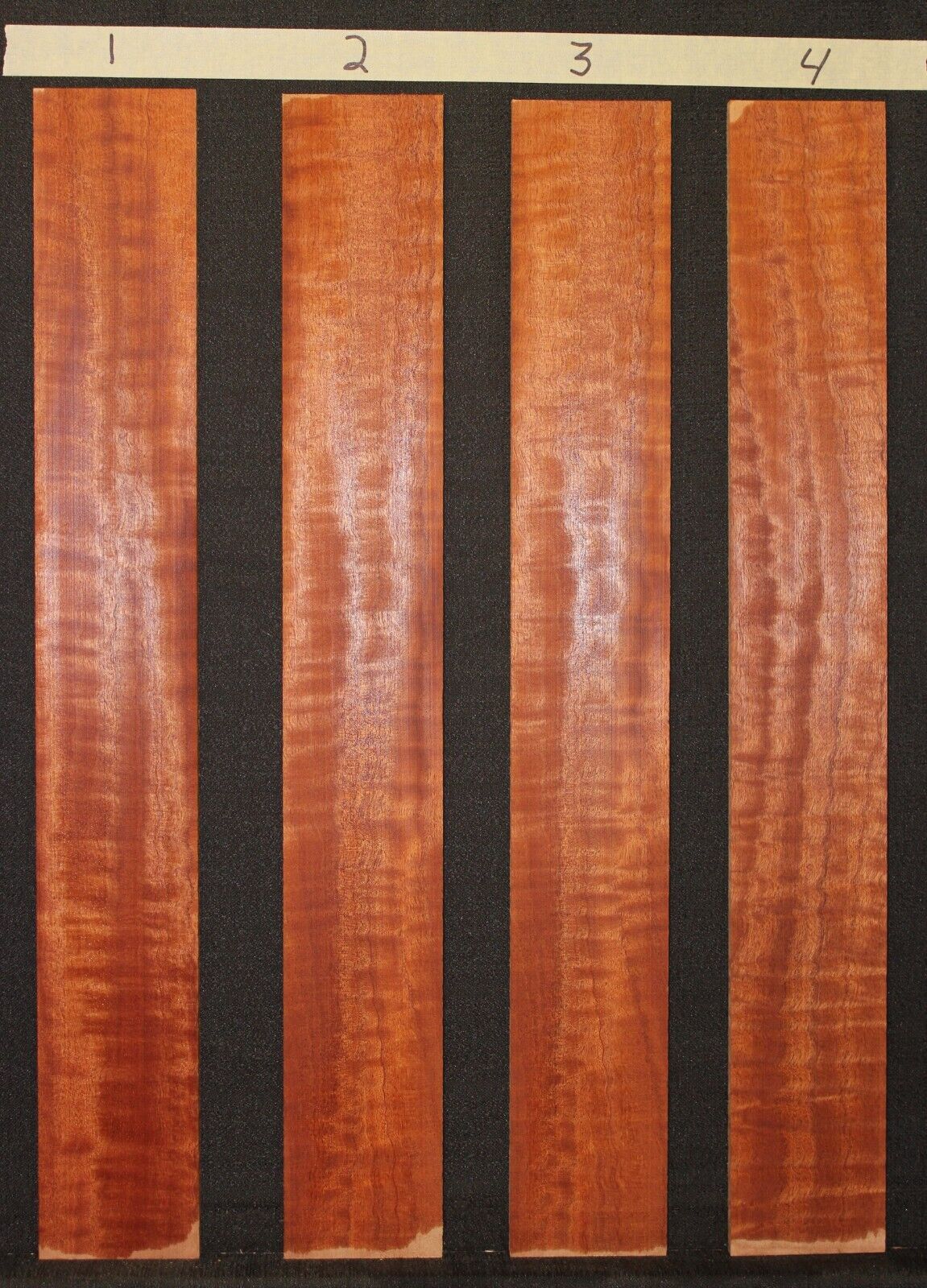 Figured sapele guitar fingerboard blank. Sold individually. Very nice grain.