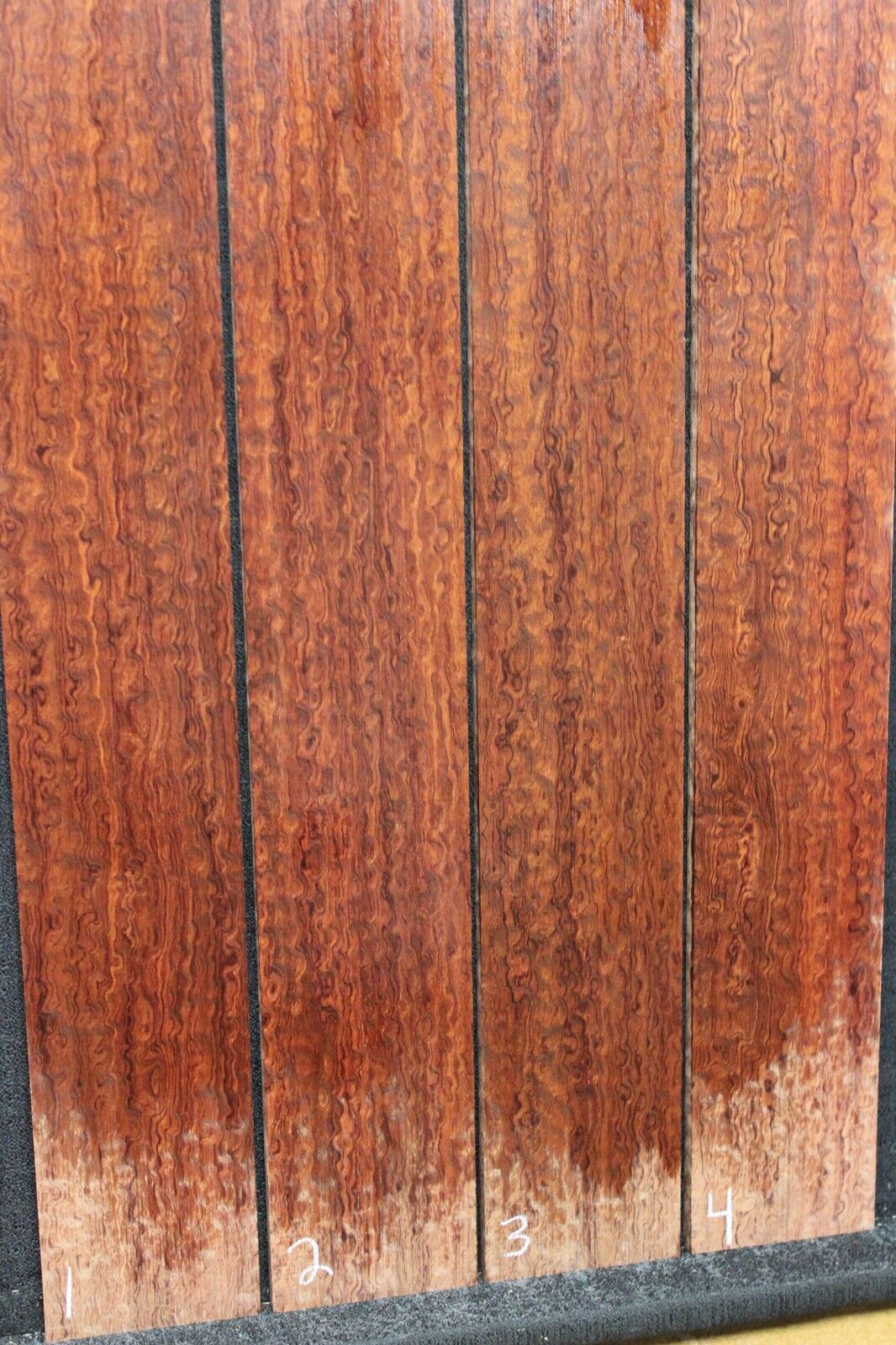 Pomelle figured bubinga bass guitar fingerboard blanks, sold individually.