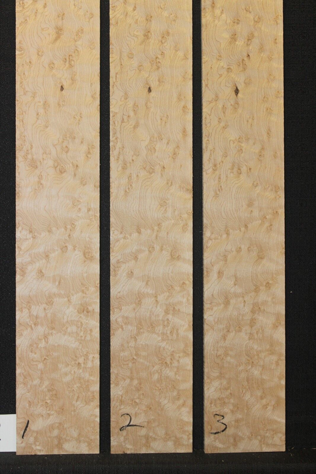 5A birdseye maple guitar fingerboard blanks, minor flaws, sold individually.