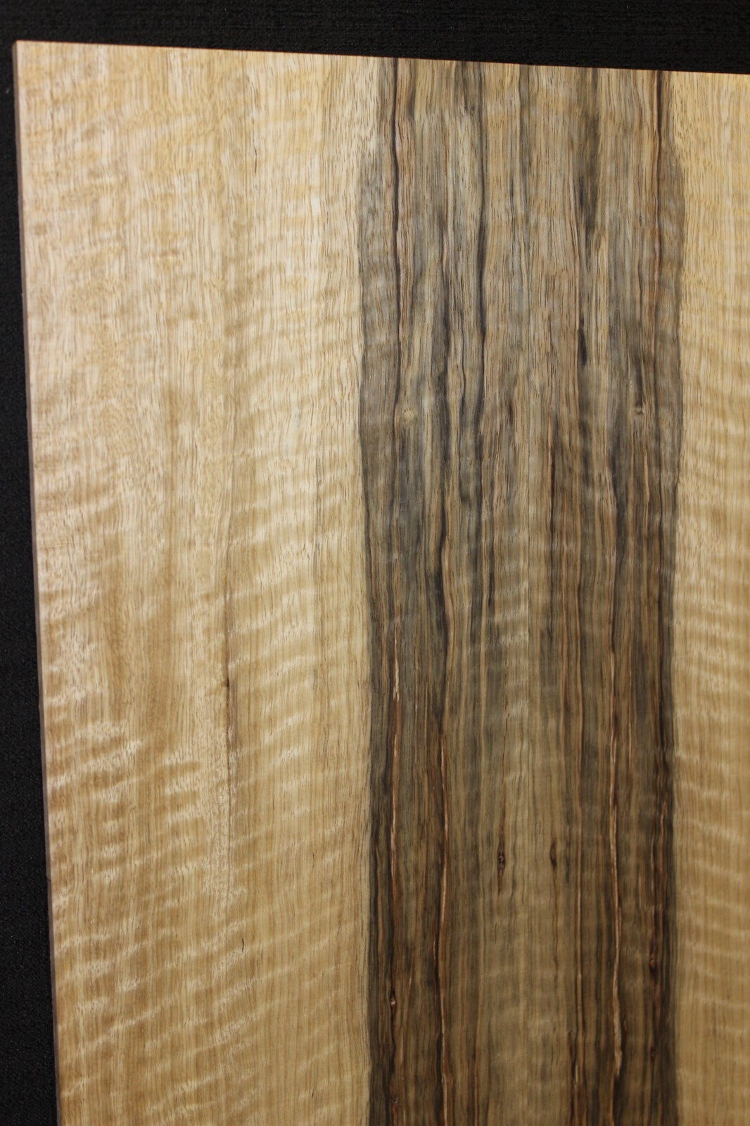Curly black limba / korina figured book matched guitar top. 0.37" thick