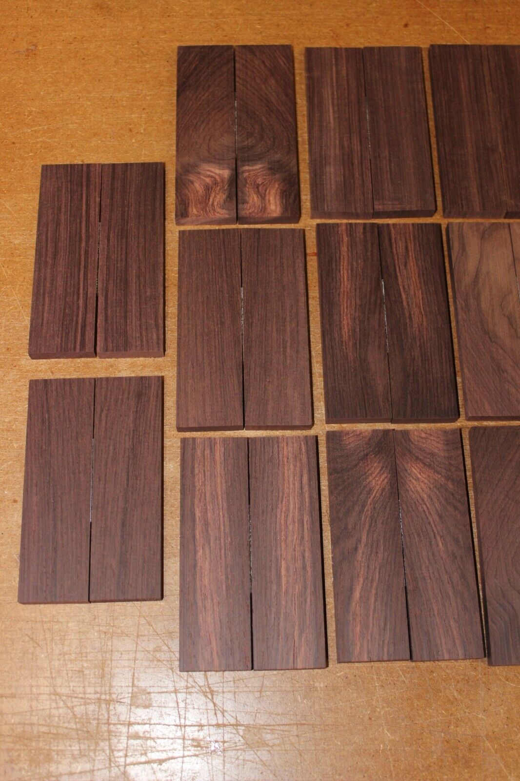 Madagascar rosewood knife scales, bulk listing of 23 sets