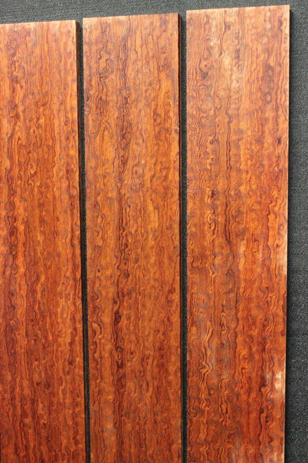 Pomelle figured bubinga bass guitar fingerboard blanks, sold individually.