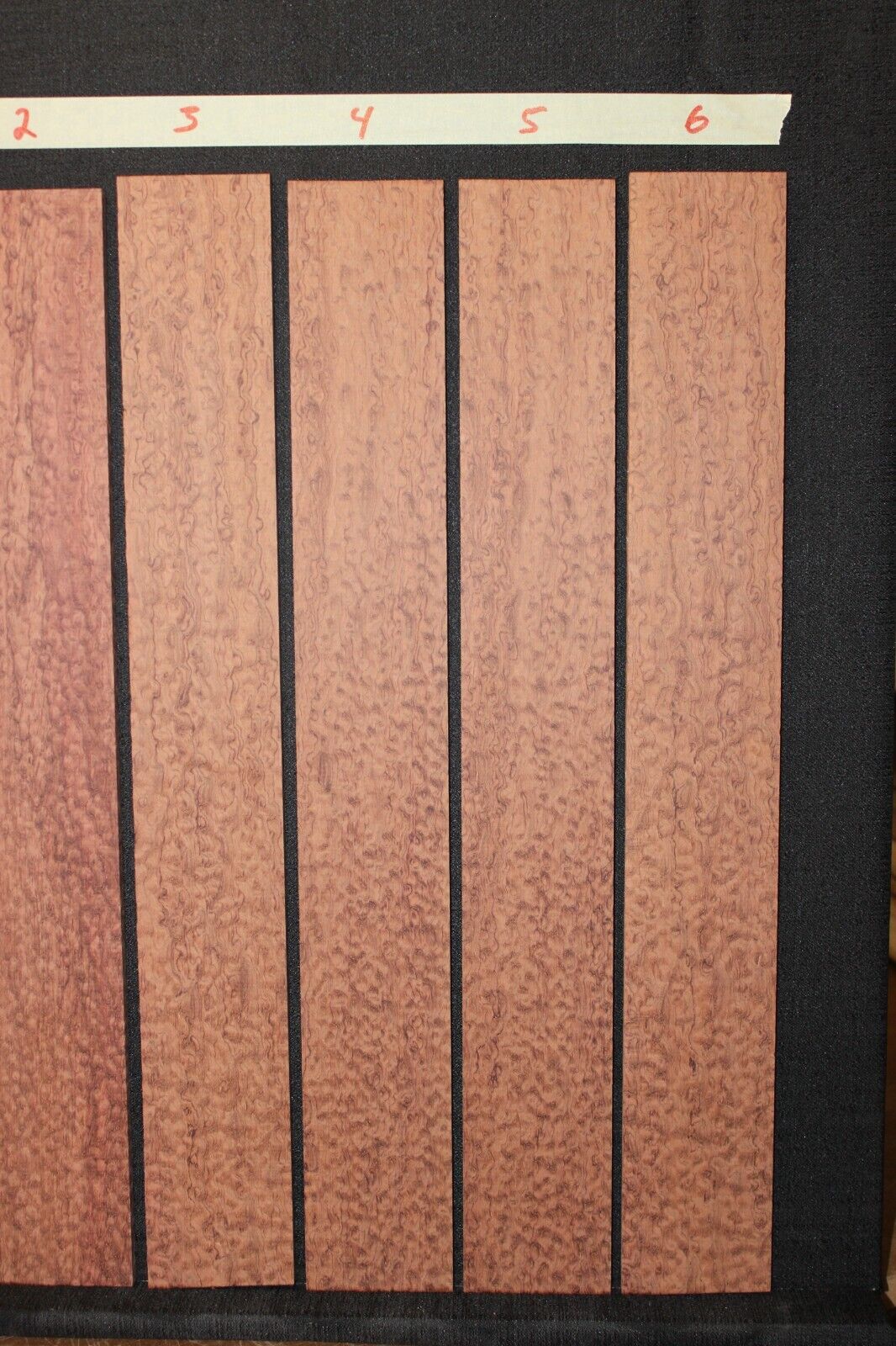 Pomelle figured bubinga guitar fingerboard blanks, sold individually. 22" long