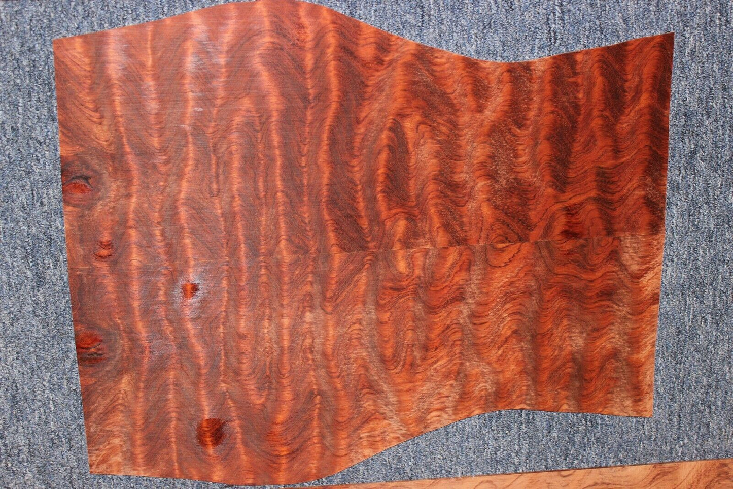 Waterfall figured bubinga back and side set. Stunning grain, color and figure.