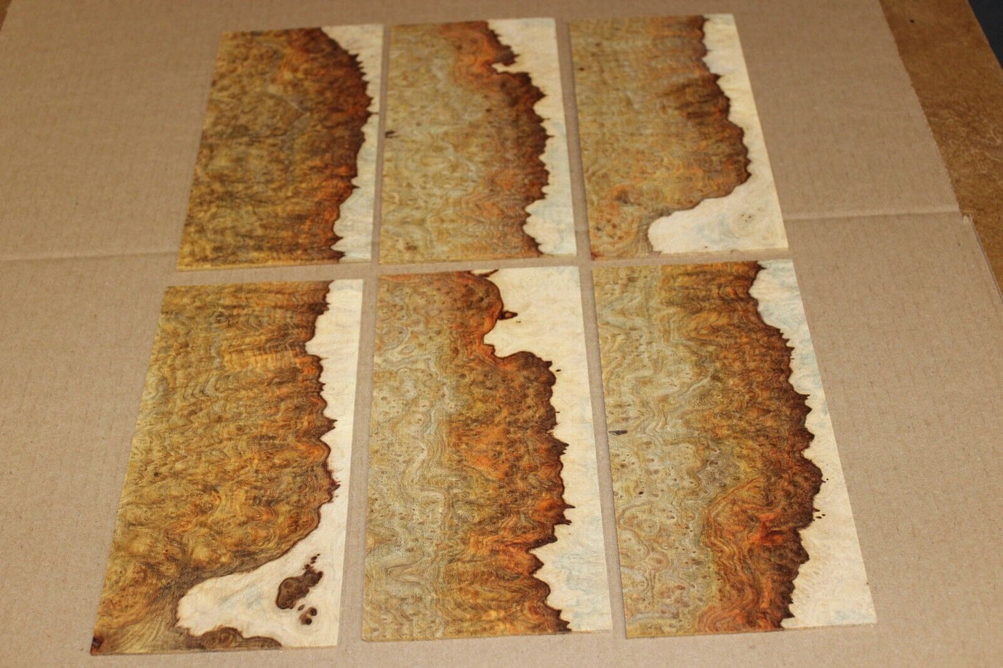 Amboyna burl headstock / peg head veneer. Sold individually