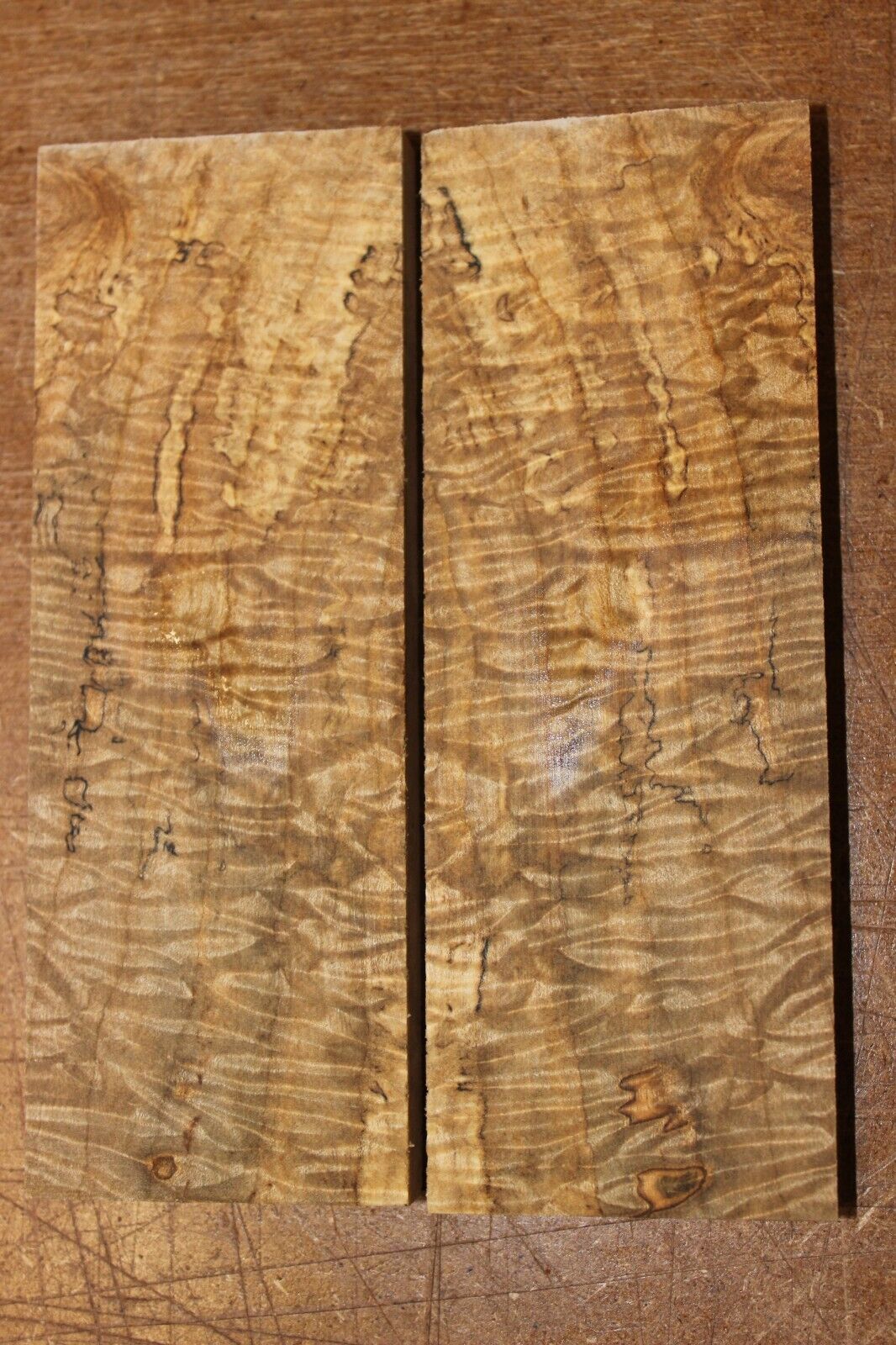 Curly ambrosia maple knife scale, gun grip. Insane tight figure 5.5 X 2 X 0.40"