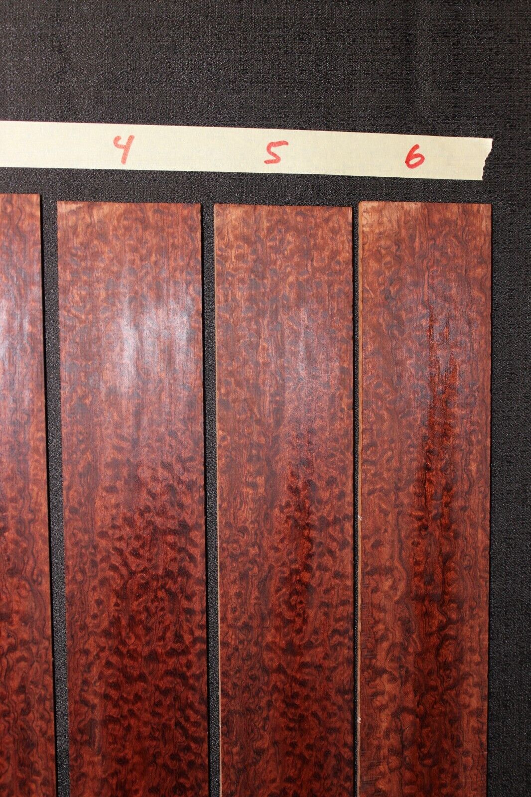 Pomelle figured bubinga guitar fingerboard blanks, sold individually. 22" long