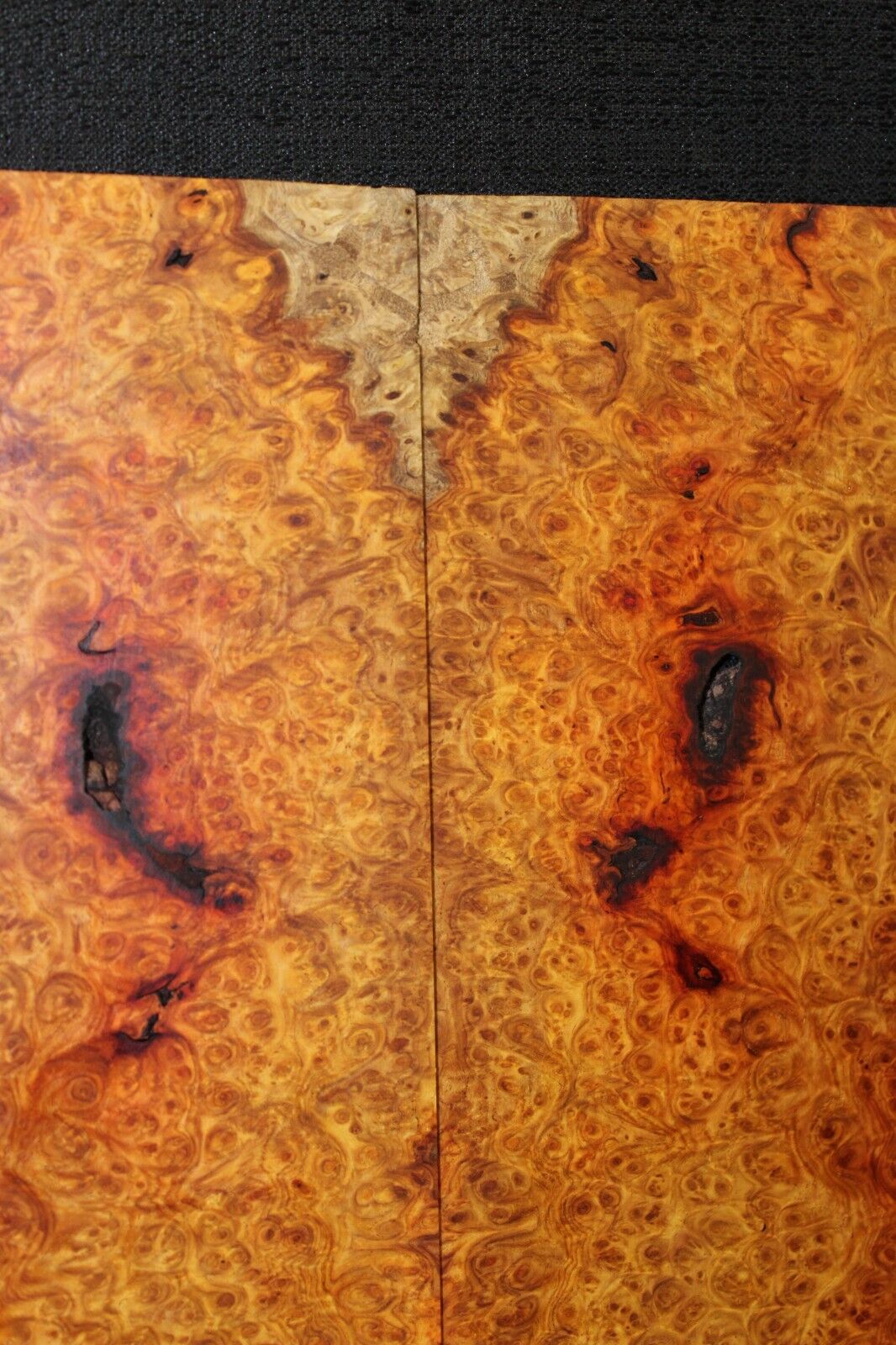 Amboyna burl book matched guitar top. Personal stash, stunning set.