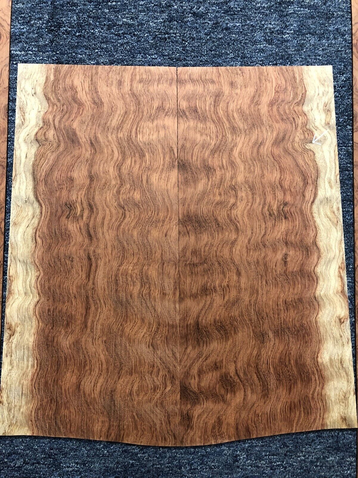 Waterfall figured bubinga back and side set. Stunning grain, color and figure.