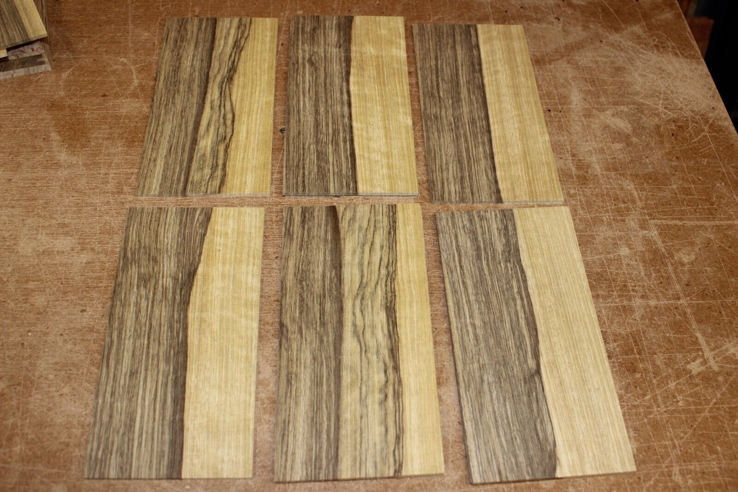 Quarter sawn black limba, korina headstock / peg head veneer. Sold individually