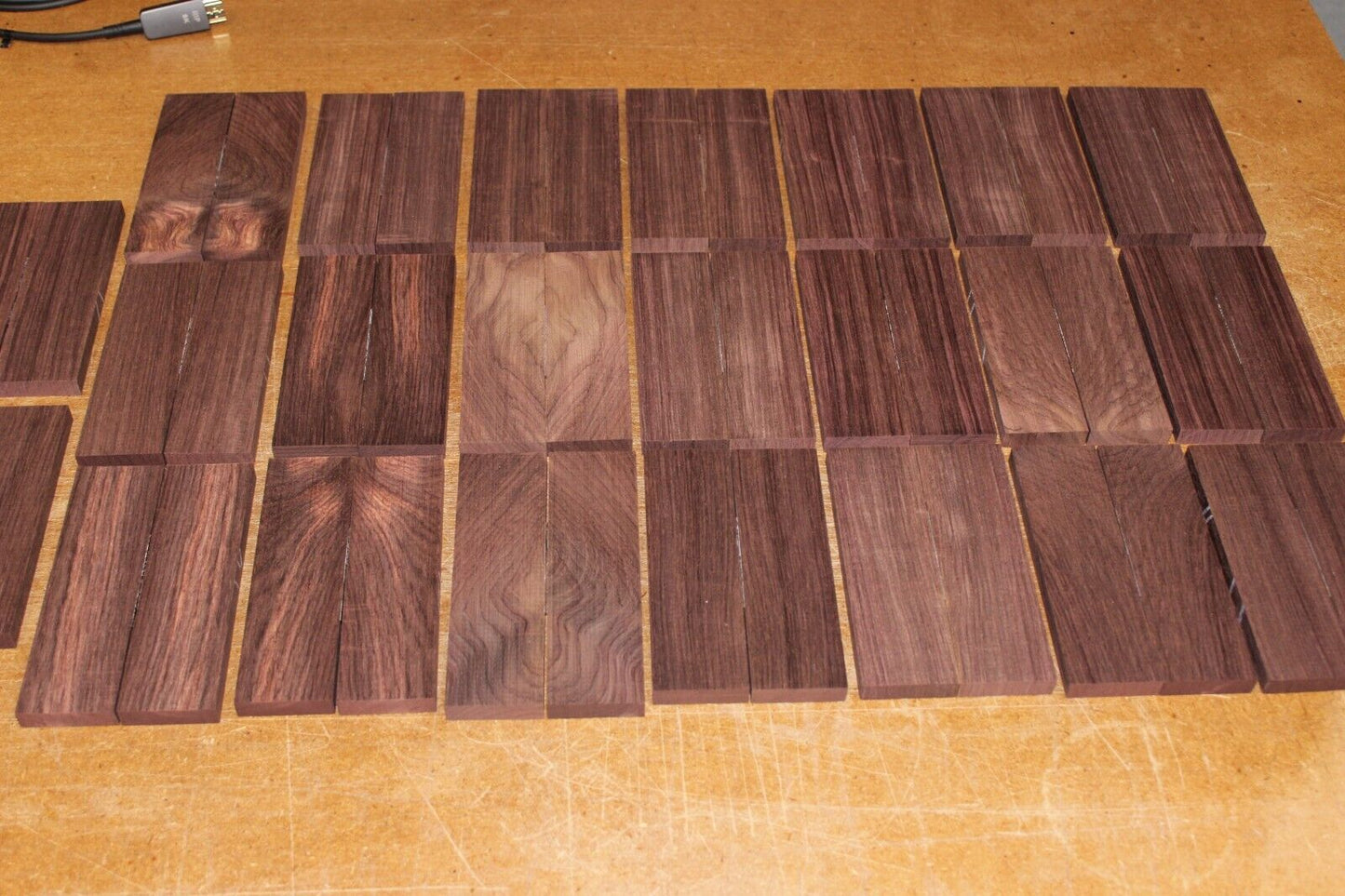Madagascar rosewood knife scales, bulk listing of 23 sets