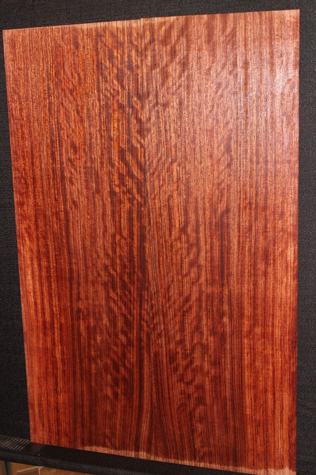 Figured quarter sawn bubinga guitar drop top.