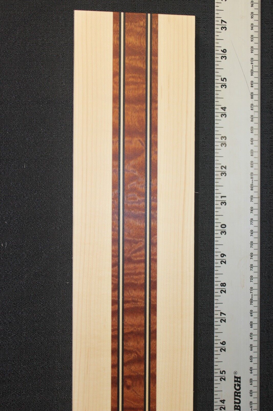 Quilted sapele, hard maple and wenge laminated bass guitar neck blank