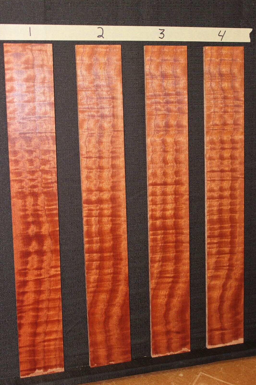 Figured sapele guitar fingerboard blank. Sold individually. Very nice grain.