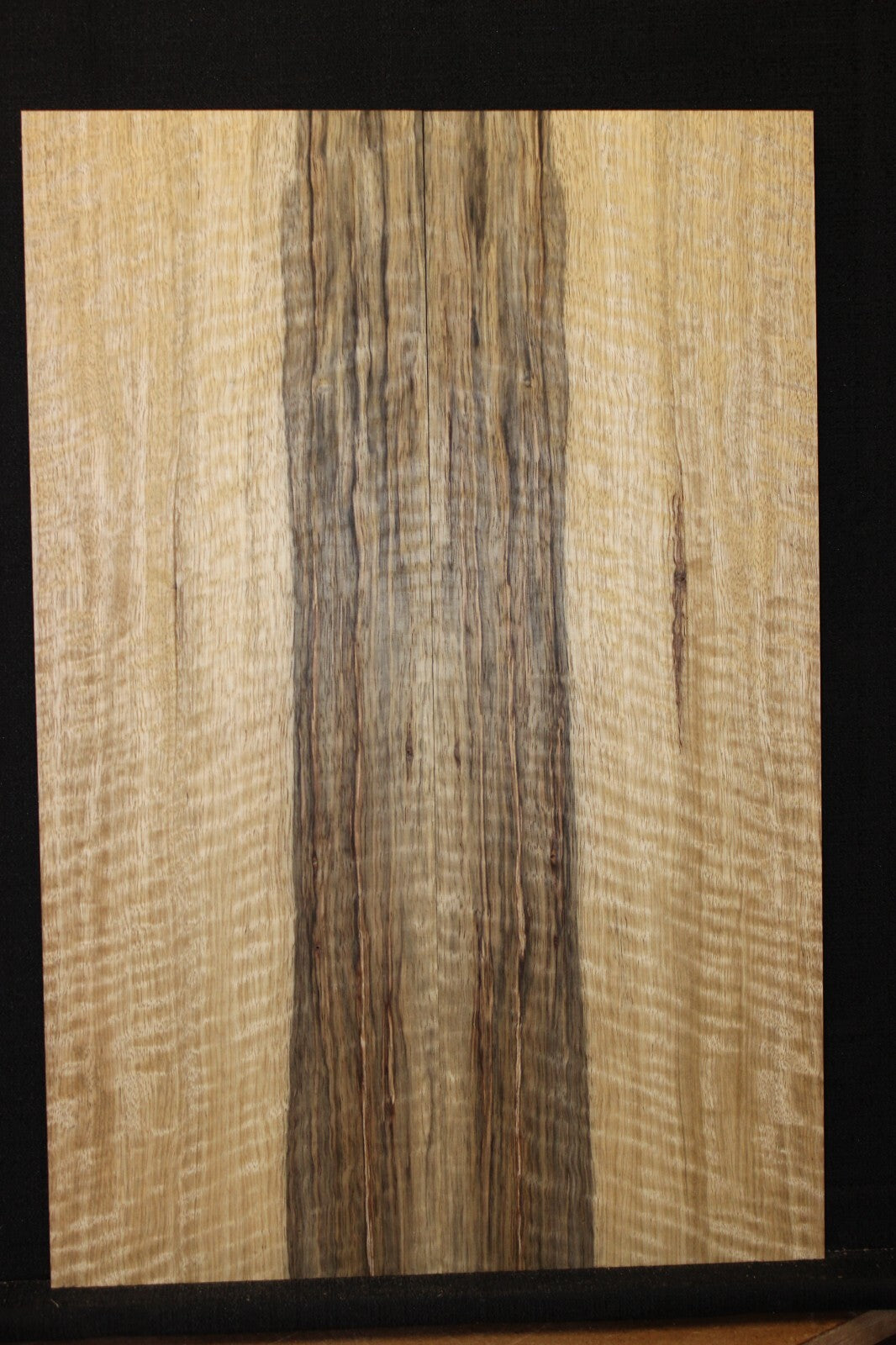 Curly black limba / korina figured book matched guitar top. 0.37" thick