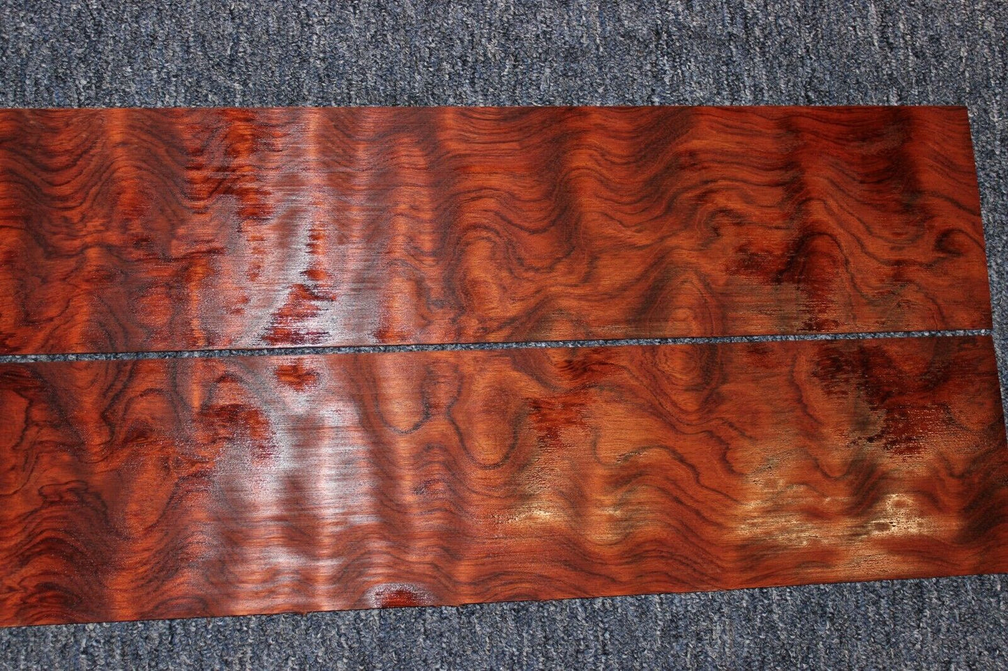 Waterfall figured bubinga back and side set. Stunning grain, color and figure.