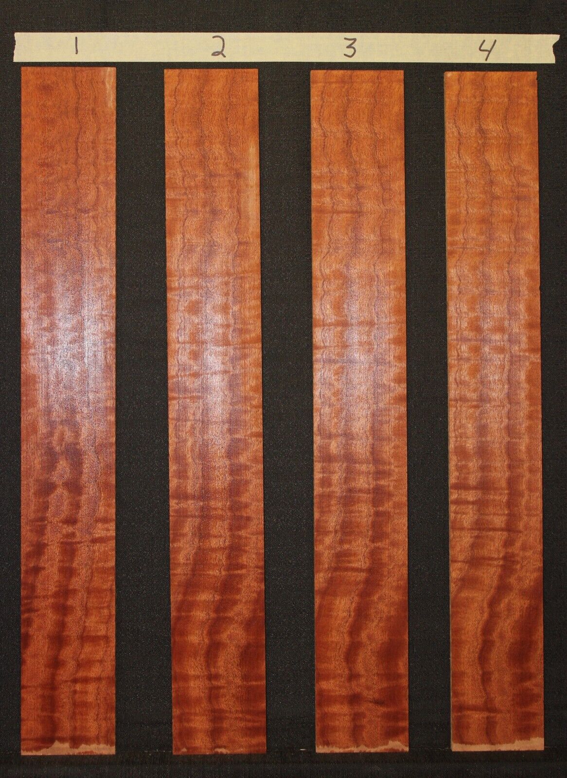 Figured sapele guitar fingerboard blank. Sold individually. Very nice grain.