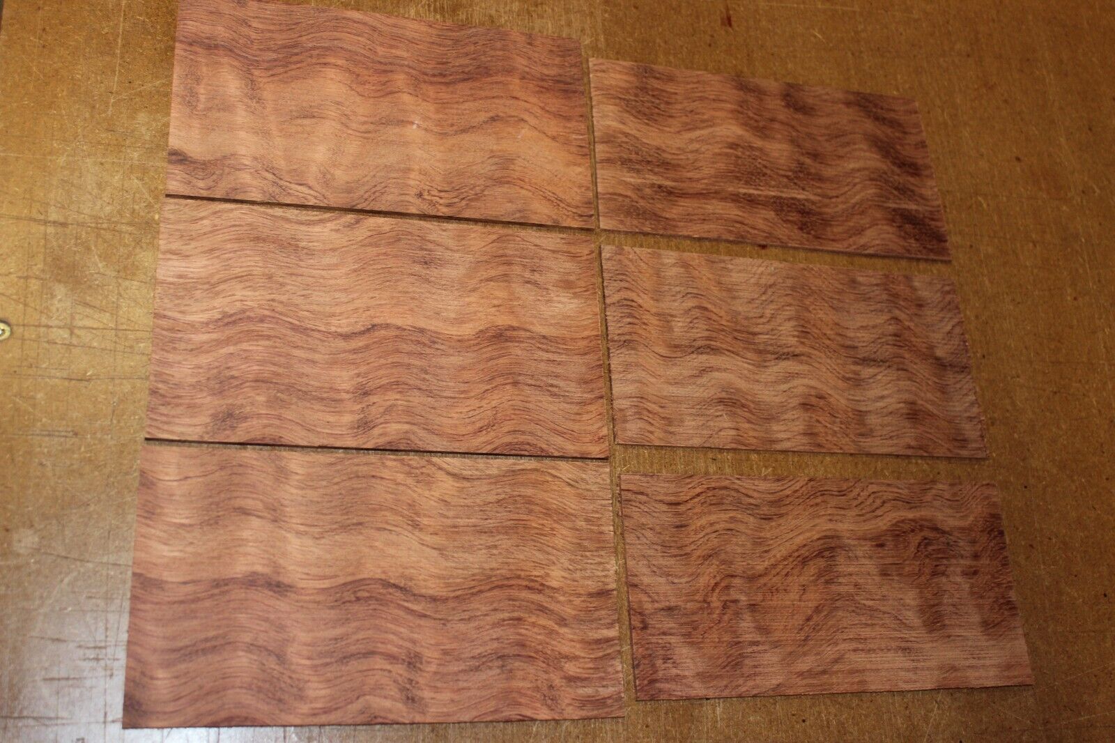 Waterfall bubinga figured headstock / peg head veneer. Sold individually
