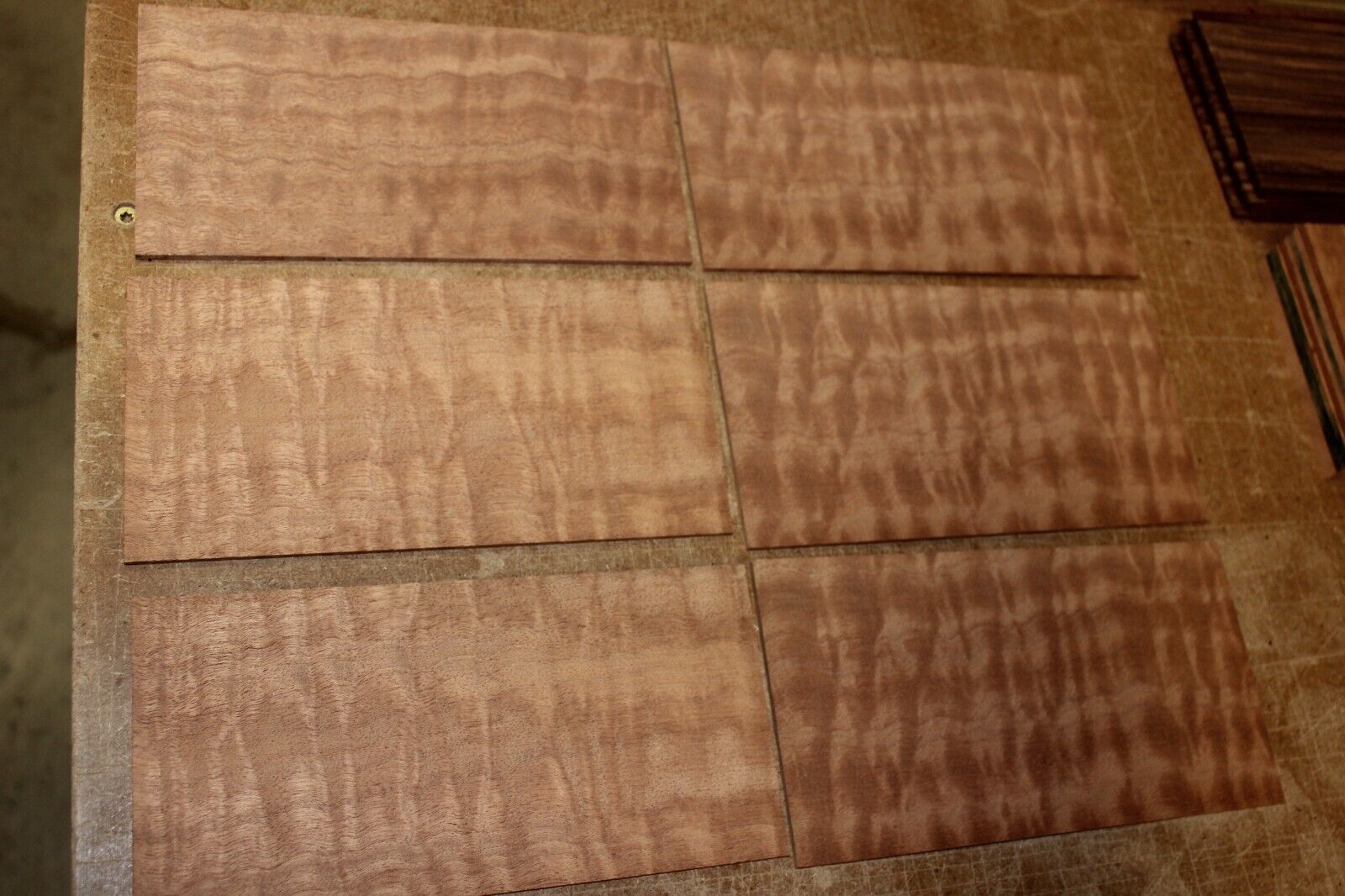 quilted figured sapele headstock / peg head veneer. Sold individually