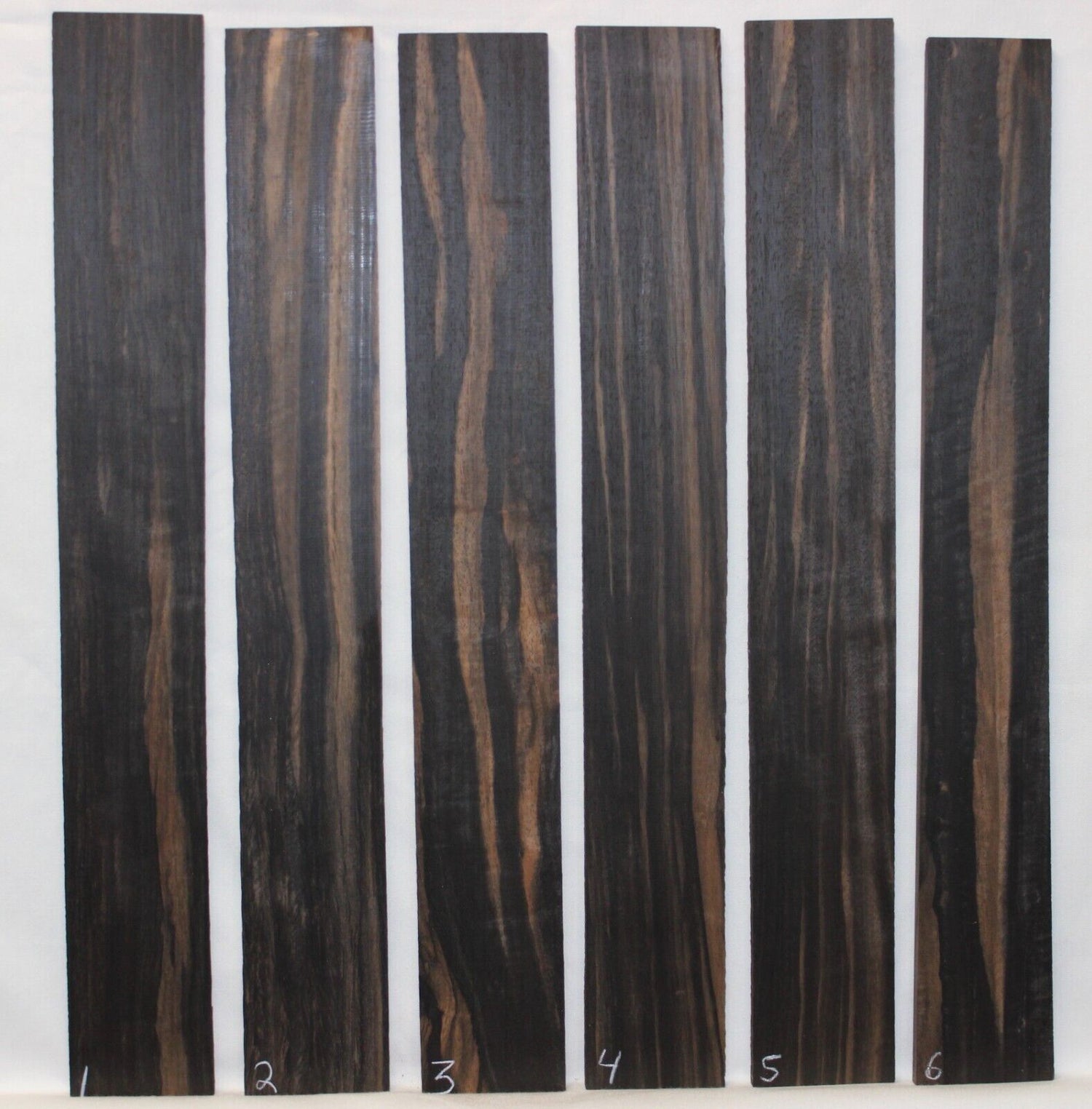 Gaboon ebony guitar fingerboard blanks.  Wild color, pale moon ebony like look.