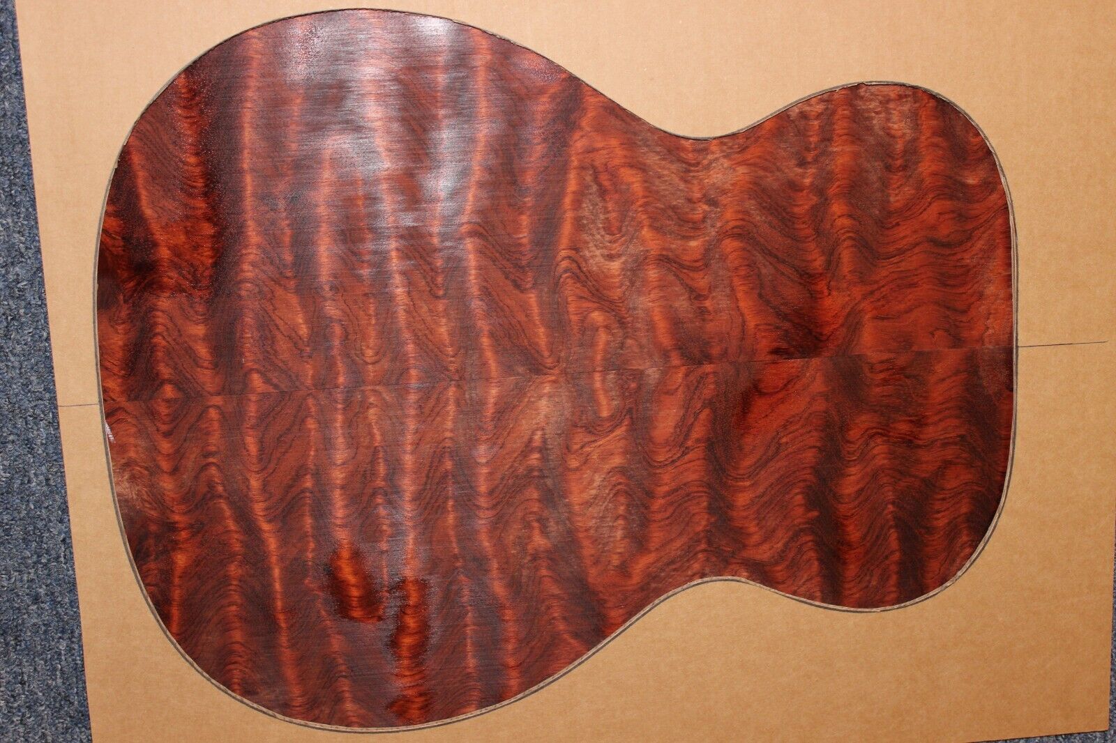 Waterfall figured bubinga  back and side set. Stunning grain, color and figure.