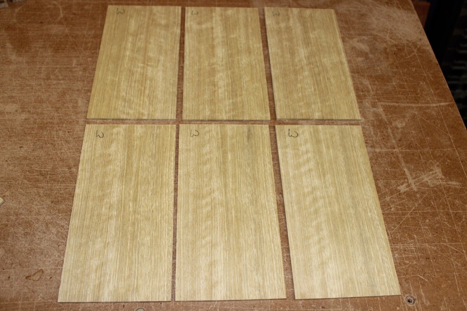 Quarter sawn white limba, korina headstock / peg head veneer. Sold individually