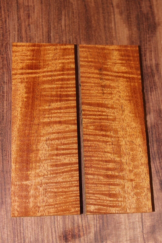 Curly / flame mahogany knife scale, gun grip. Tight figure 5.5 X 2 X 3/8"