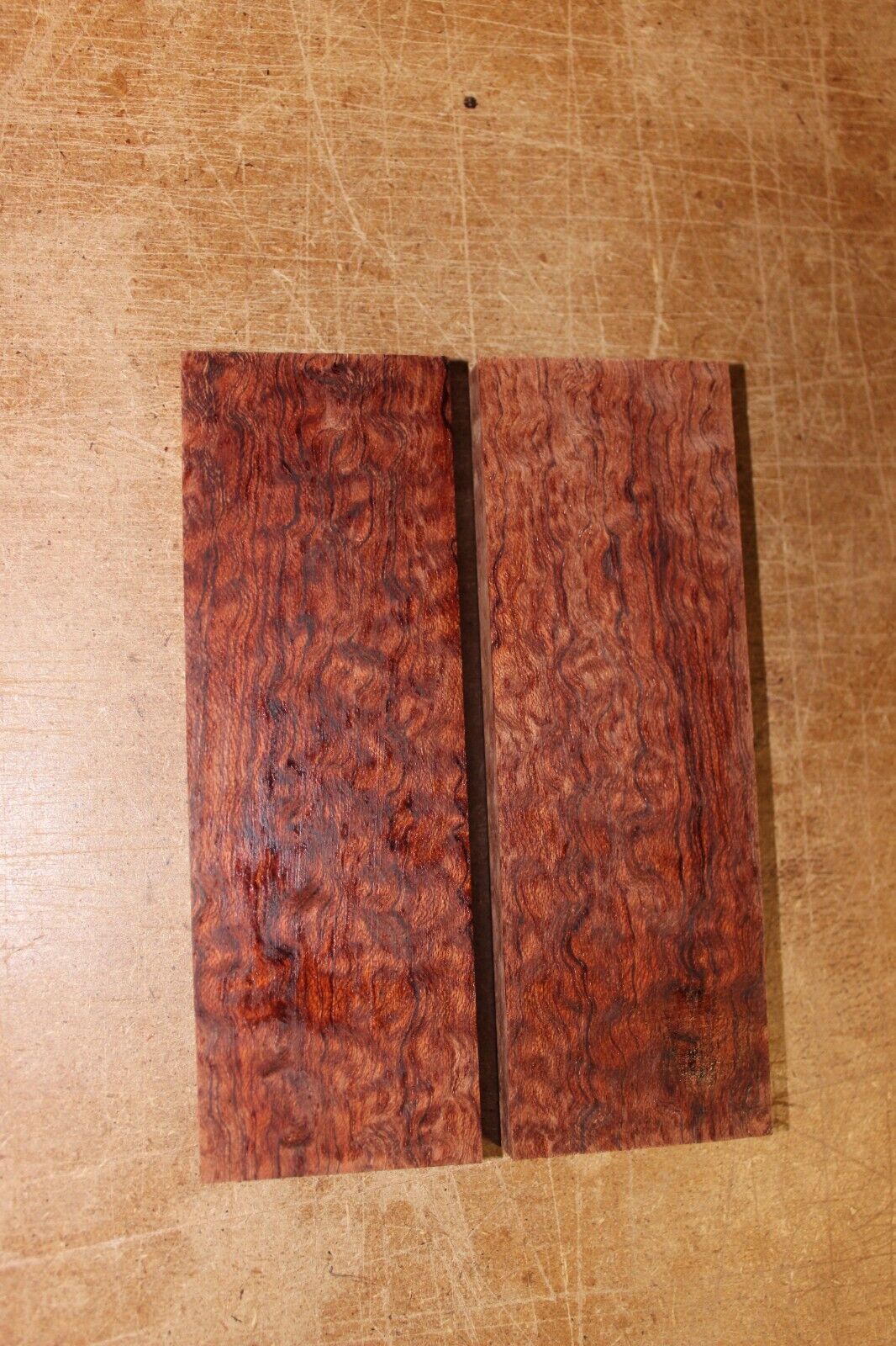 Pomelle figured Bubinga knife scale, gun grip.  5.125  X 1.75 X 3/8"