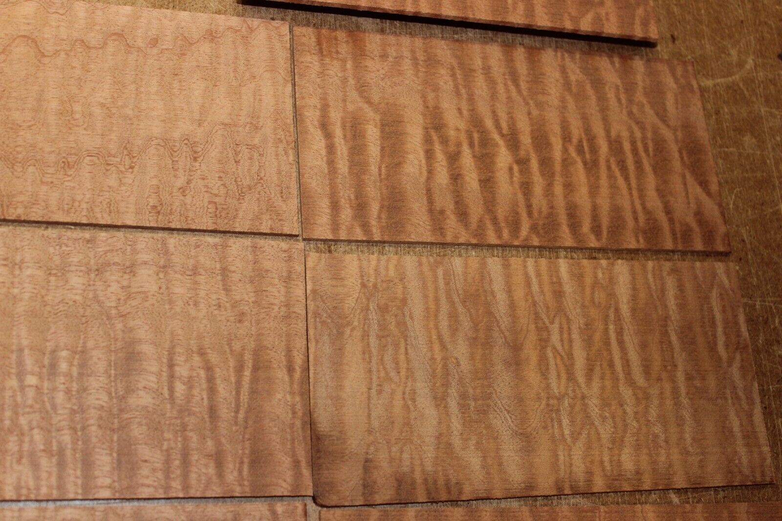 quilted figured sapele headstock / peg head veneer. Sold individually