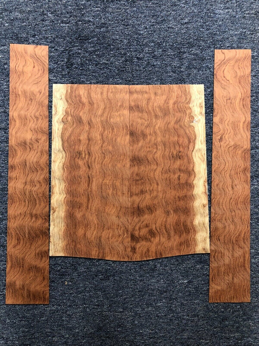 Waterfall figured bubinga  back and side set. Stunning grain, color and figure.