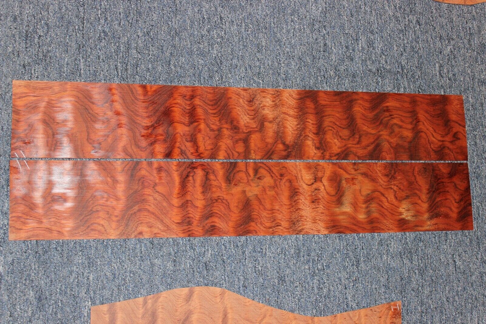 Waterfall figured bubinga  back and side set. Stunning grain, color and figure.