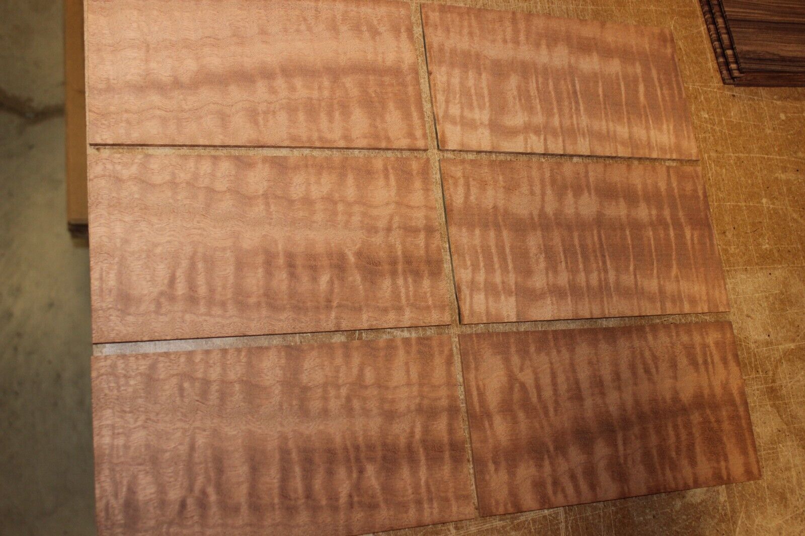 quilted figured sapele headstock / peg head veneer. Sold individually
