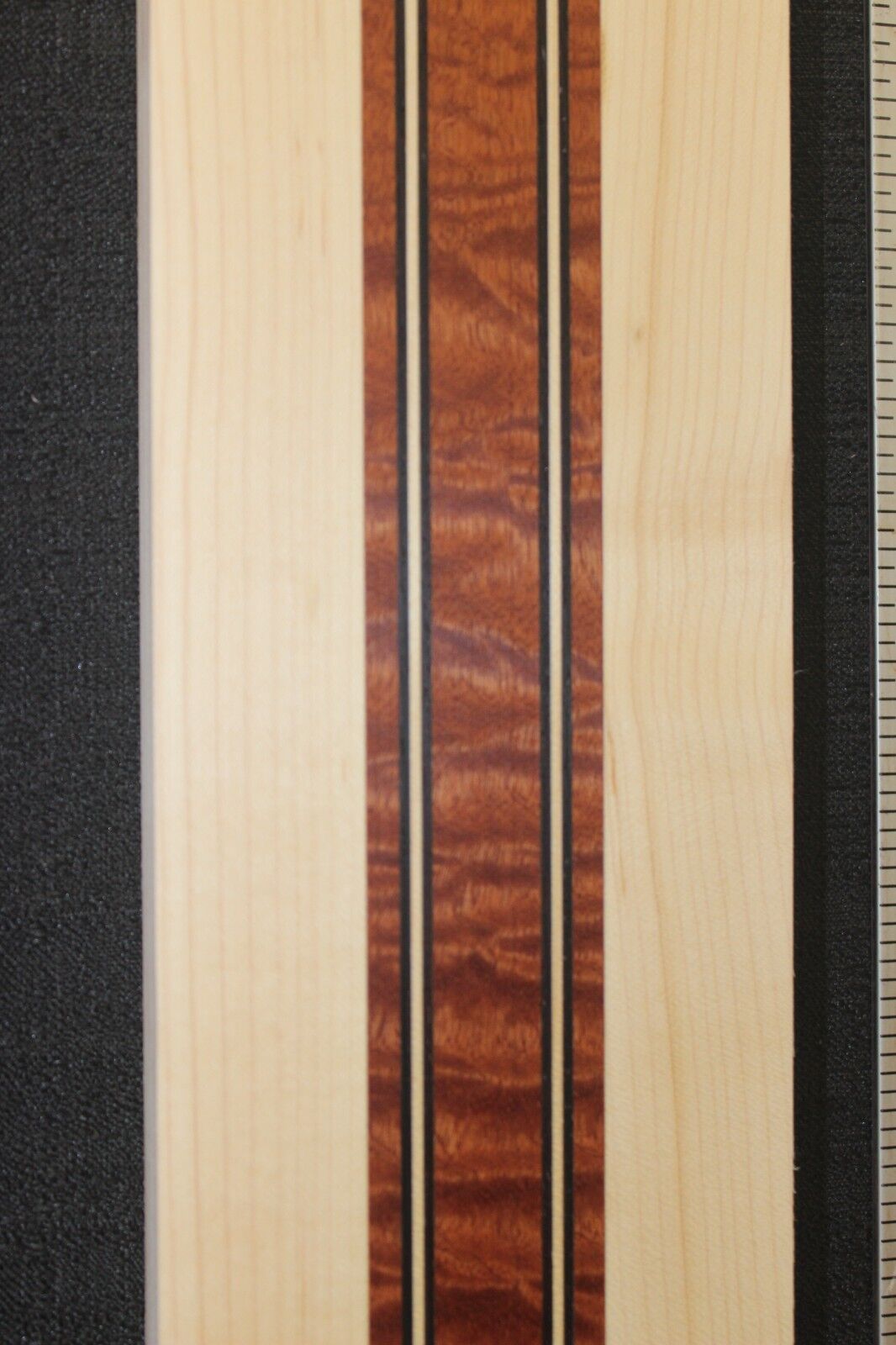 Quilted sapele, hard maple and wenge laminated bass guitar neck blank
