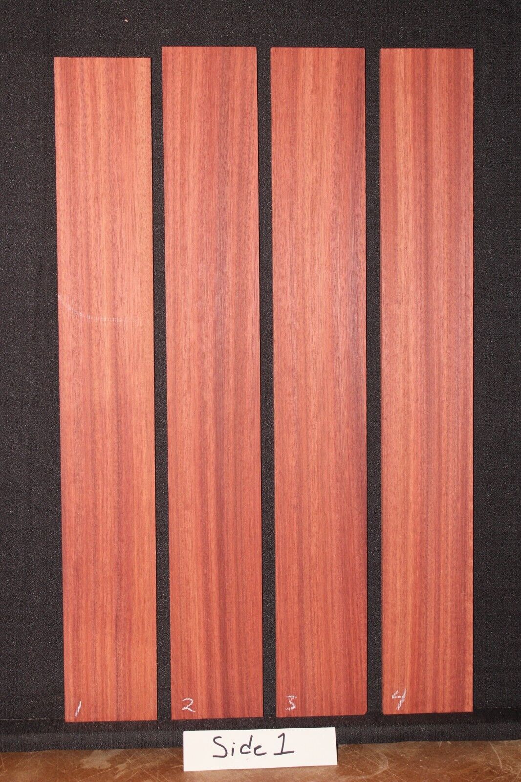 Blood wood guitar fingerboard blank. Rift cut, shows nice ribbon stripes.