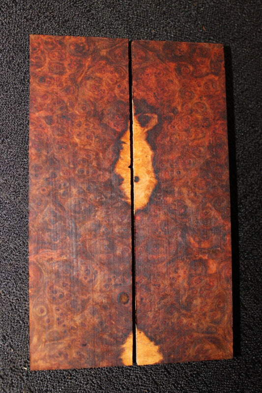 Amboyna burl knife scale, gun grip. 4 7/8  X 1 1/2 X 3/8"