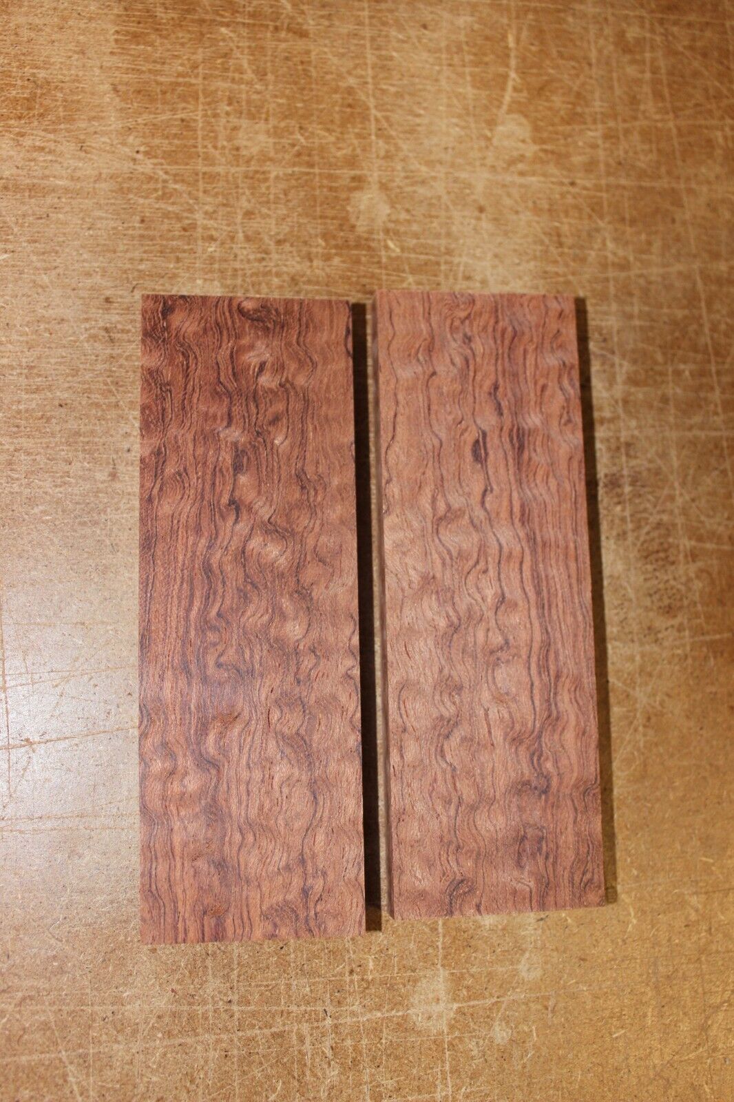 Pomelle figured Bubinga knife scale, gun grip.  5.125  X 1.75 X 3/8"