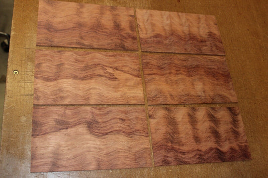 Waterfall bubinga figured headstock / peg head veneer. Sold individually