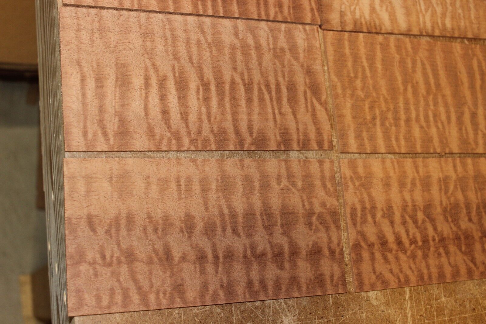 quilted figured sapele headstock / peg head veneer. Sold individually