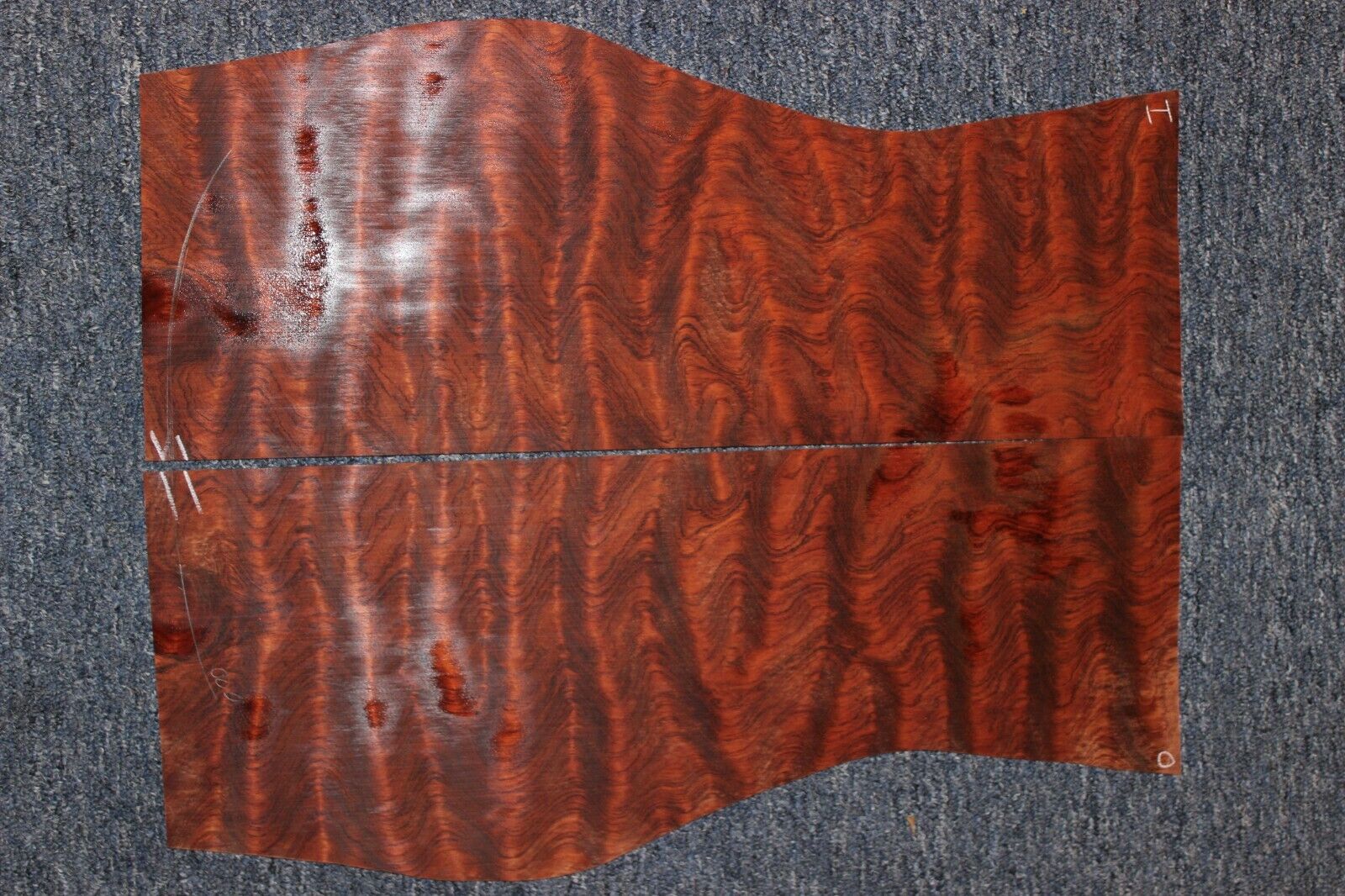 Waterfall figured bubinga  back and side set. Stunning grain, color and figure.